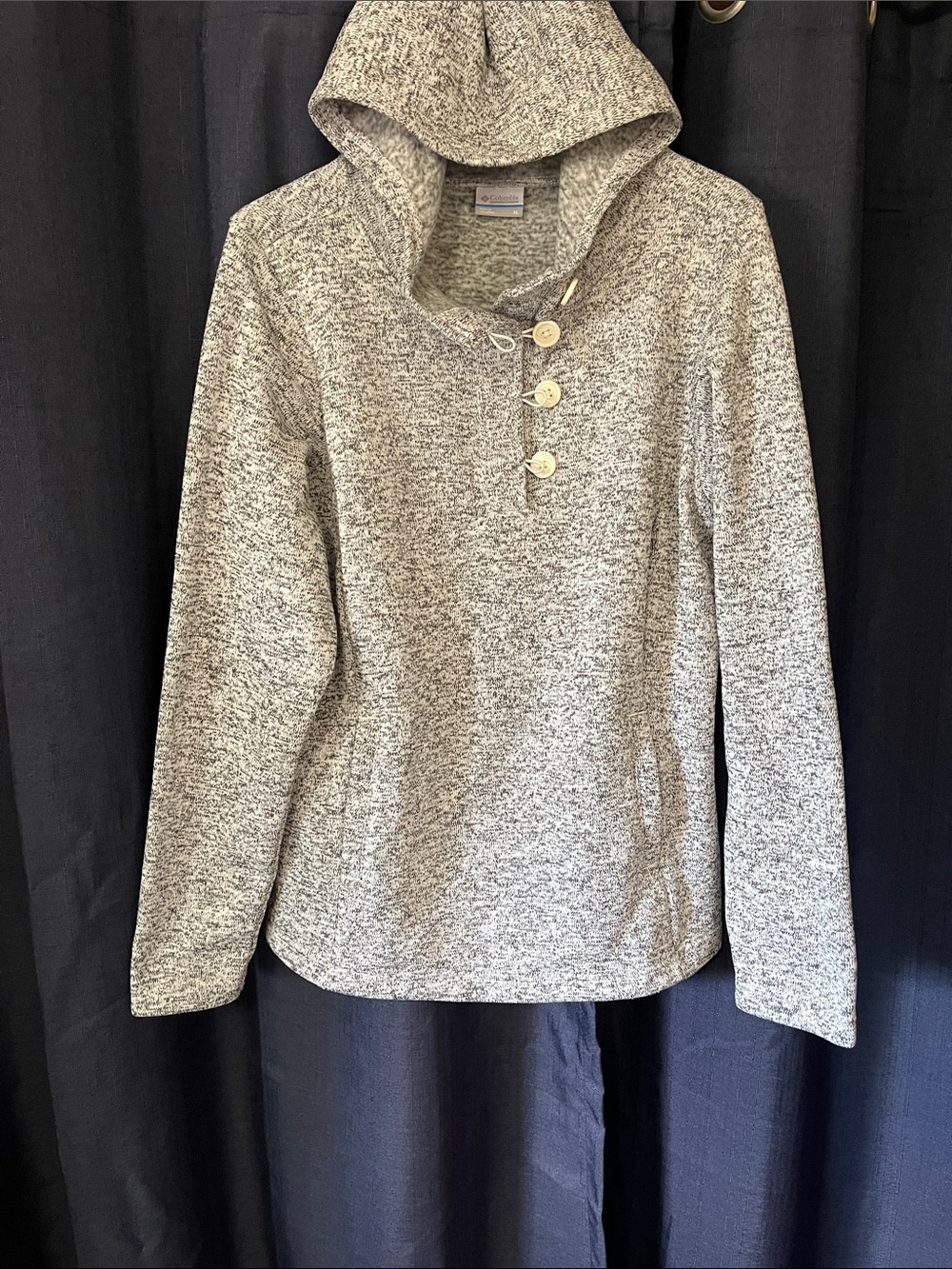Columbia Heather Gray Hooded Pullover with Button Placket